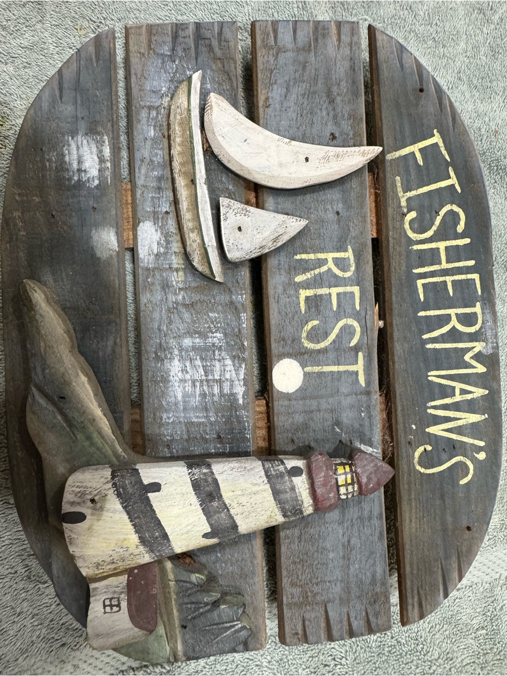 Driftwood Sign Fisherman's Rest Nautical Wooden Wall Plaque (c1)